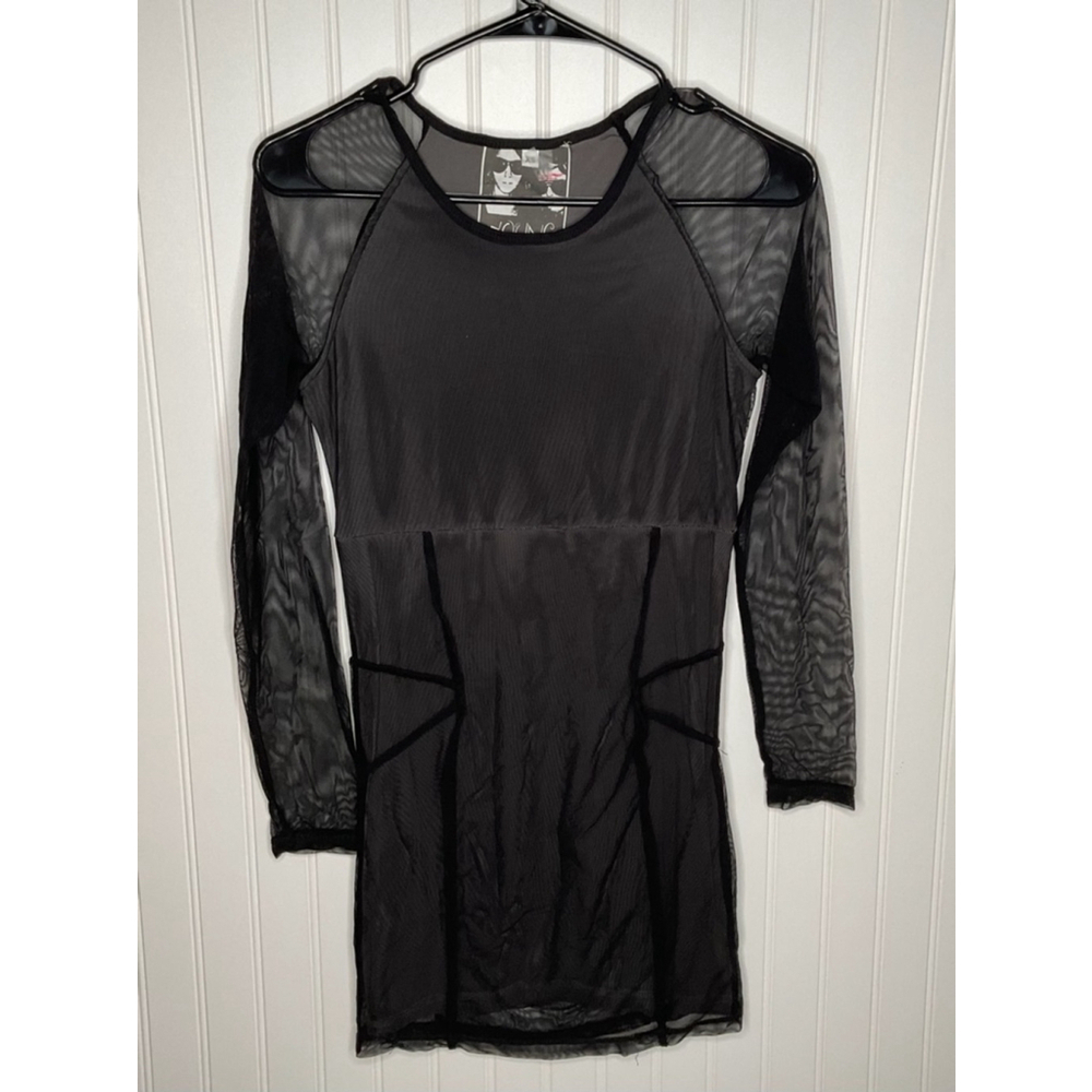 Women's Young Fabulous & Broke Dress XS Black Mesh Lined Long Sleeve Dress